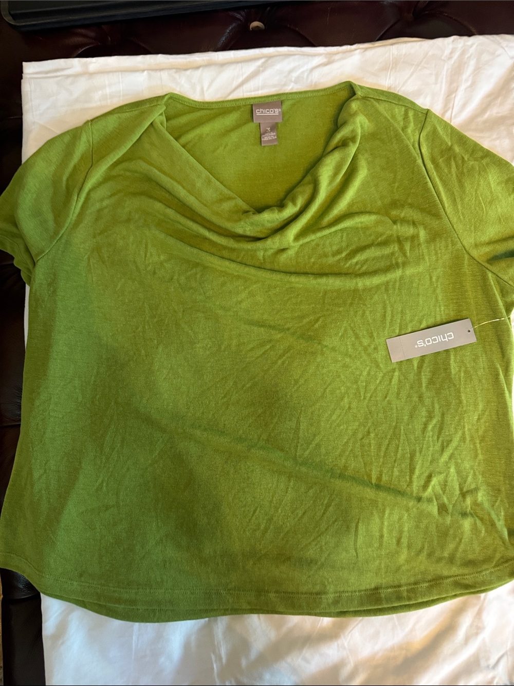 Chico's Lime Green Draped Cowl-Neck Short Sleeve Top